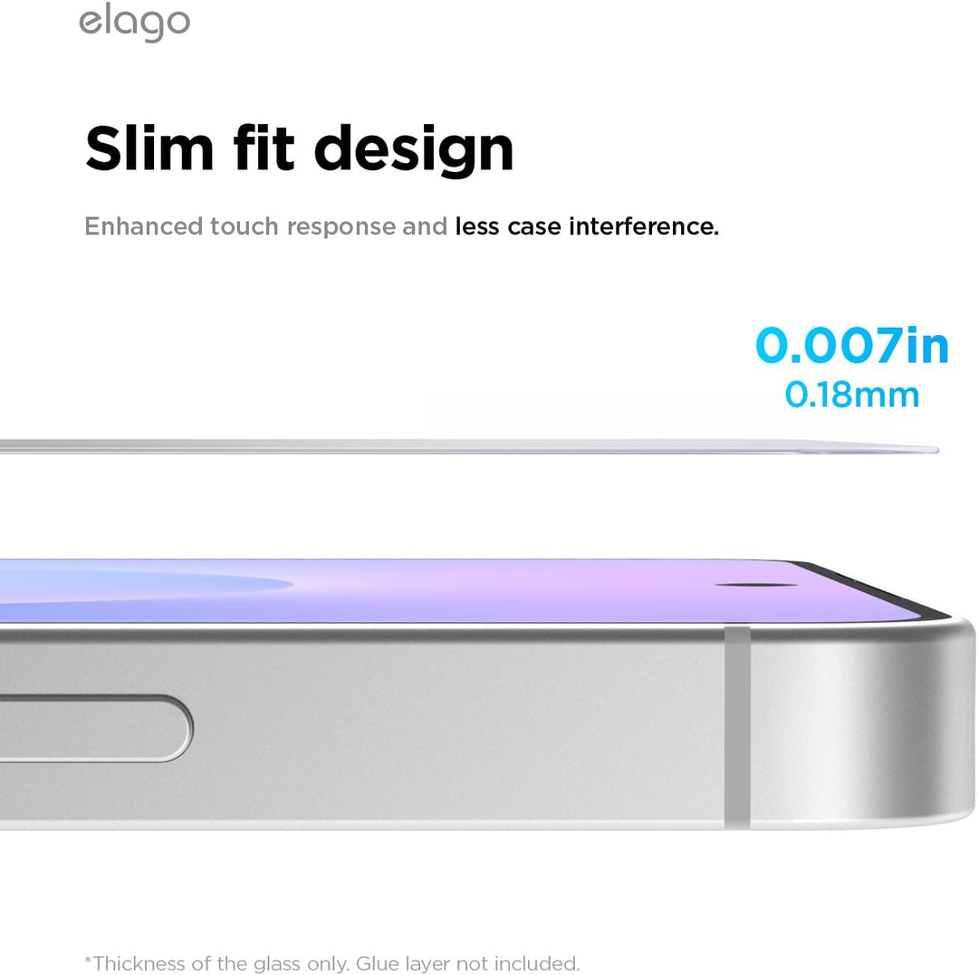 The MobileTechnica Samsung Galaxy S26 Ultra Screen Protector (Elago 2-pack) is just 0.007 inches (0.18 mm) thin, delivering a slim fit design for better touch response and less case interference when using your device.