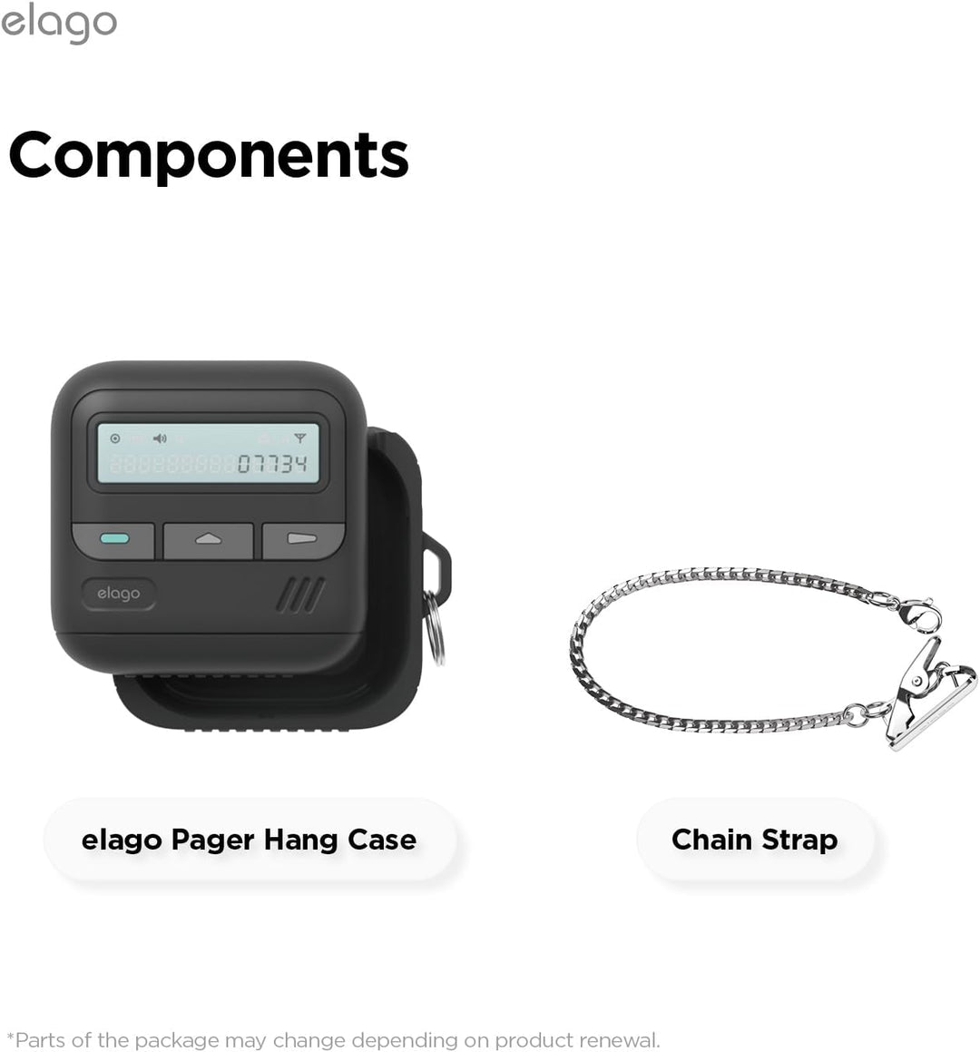 Image features MobileTechnica Samsung Galaxy Buds 4 Pro & Buds 4 black pager-style cover with screen/buttons on the left, and a metal lanyard with lobster clasp on the right. Both are labeled. Wireless charging compatible.