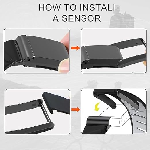 Instruction image shows a close-up of the MobileTechnica Whoop 5.0 Band Silicone Wristband Waterproof clasp being opened. Arrows illustrate unclipping, pulling open, and attaching the sensor. Text: "How to install a sensor.