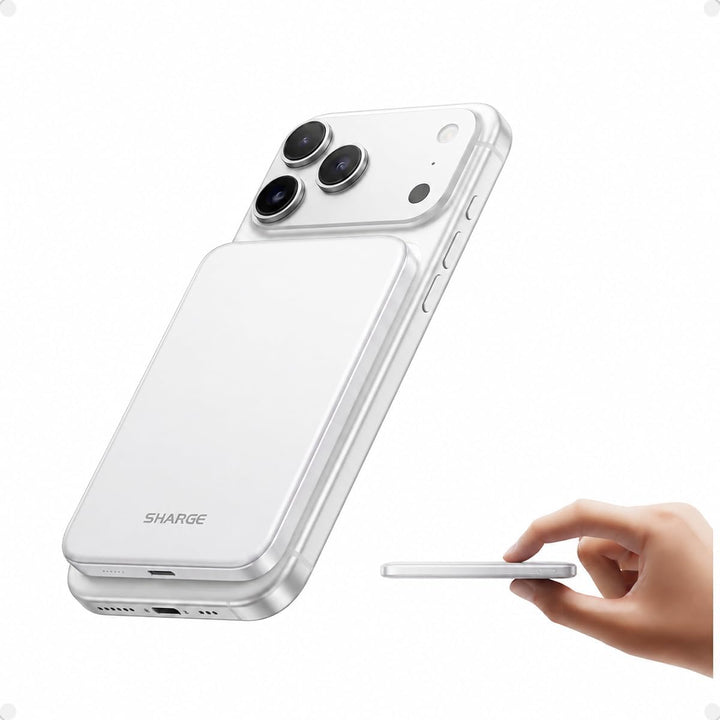 sharge Ultra Magnetic Power Bank 5000mAh, Qi2 15W Wireless Portable Charger, Fast Charging Snap-On Battery Pack for iPhone 17/16 Series