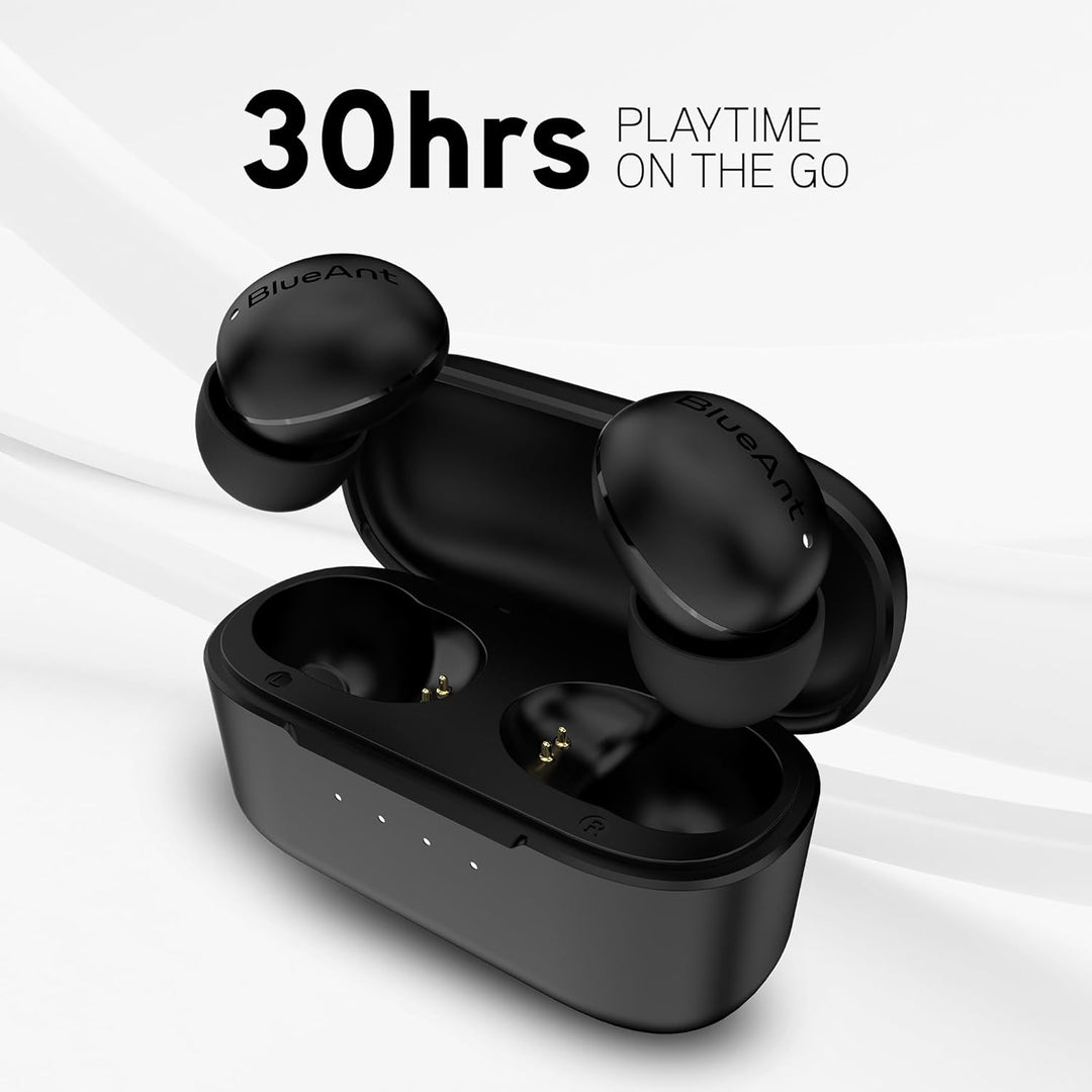 BlueAnt Pump Air Micro True Wireless in Ear Buds, Lightweight 4g Design, Compact Charging Case, Powerful Sound, IP54 Sweatproof/Splashproof, All-Day Battery Life, 6mm Driver, 30hrs Playtime, Black