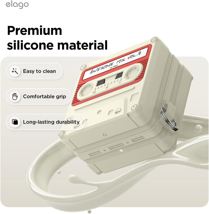 Protect your Samsung Galaxy Buds 4 Pro & Buds 4 in style with MobileTechnica's Classic White Cassette Case. Enjoy full protection, easy cleaning, a comfortable grip, included carabiner, and retro mixtape design for vintage flair.