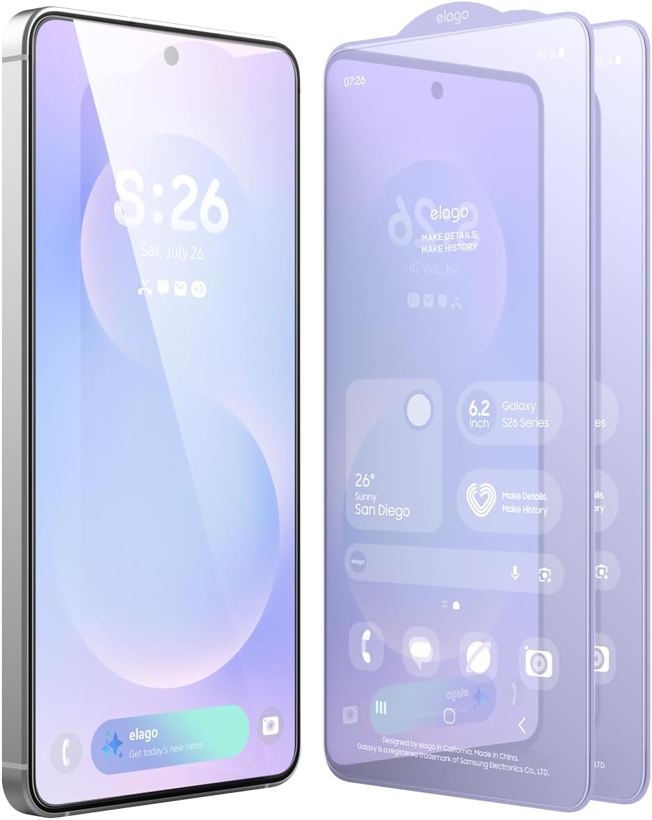 The MobileTechnica Samsung Galaxy S26 Ultra Screen Protector (Elago 2-pack) offers clear, modern coverage for your smartphone, with two protectors highlighting precise fit and full front-surface protection.