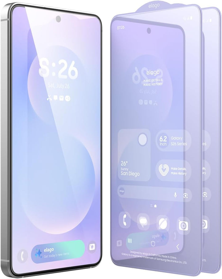The MobileTechnica Samsung Galaxy S26 Ultra Screen Protector (Elago 2-pack) offers clear, modern coverage for your smartphone, with two protectors highlighting precise fit and full front-surface protection.
