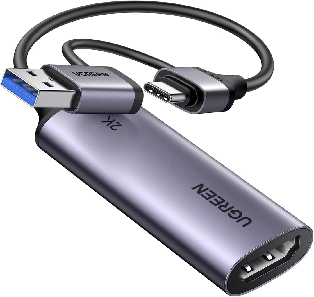 UGREEN 2K@30Hz Video Capture Card HDMI to USB 3.0 and USB C, Full HD 4K 30Hz Input with Low Latency for Capture Video and Audio Recording Compatible with Switch/Xbox/PS5/ TV Stick/PC/Camera