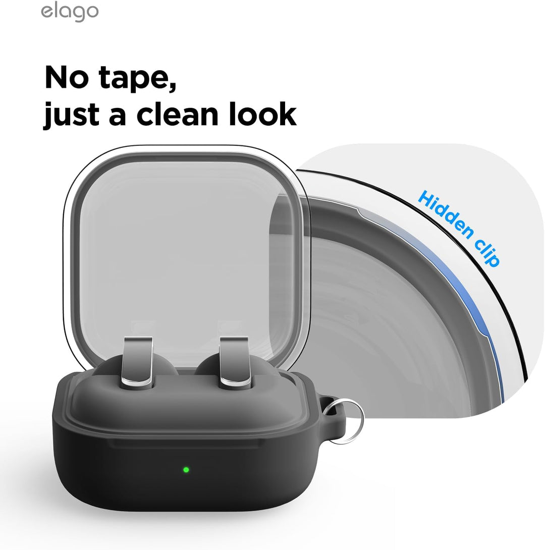 elago Duo Case with Carabiner, Compatible with Samsung Galaxy Buds 4 Pro Case & Galaxy Buds 4 Case, Premium Silicone + TPU Cover, Wireless Charging, for Men, for Women (Clear - Black)