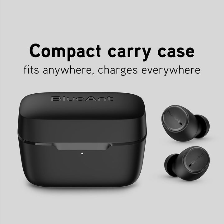BlueAnt Pump Air Lite 2 Wireless in Ear Buds, 7mm Drivers with Big Bass, Clear Calls, IP55 Sweatproof, 26 Hours Playback, Lightweight 4g per Bud, 3 Sizes of Comfortseal Tips, Black/White (Black)
