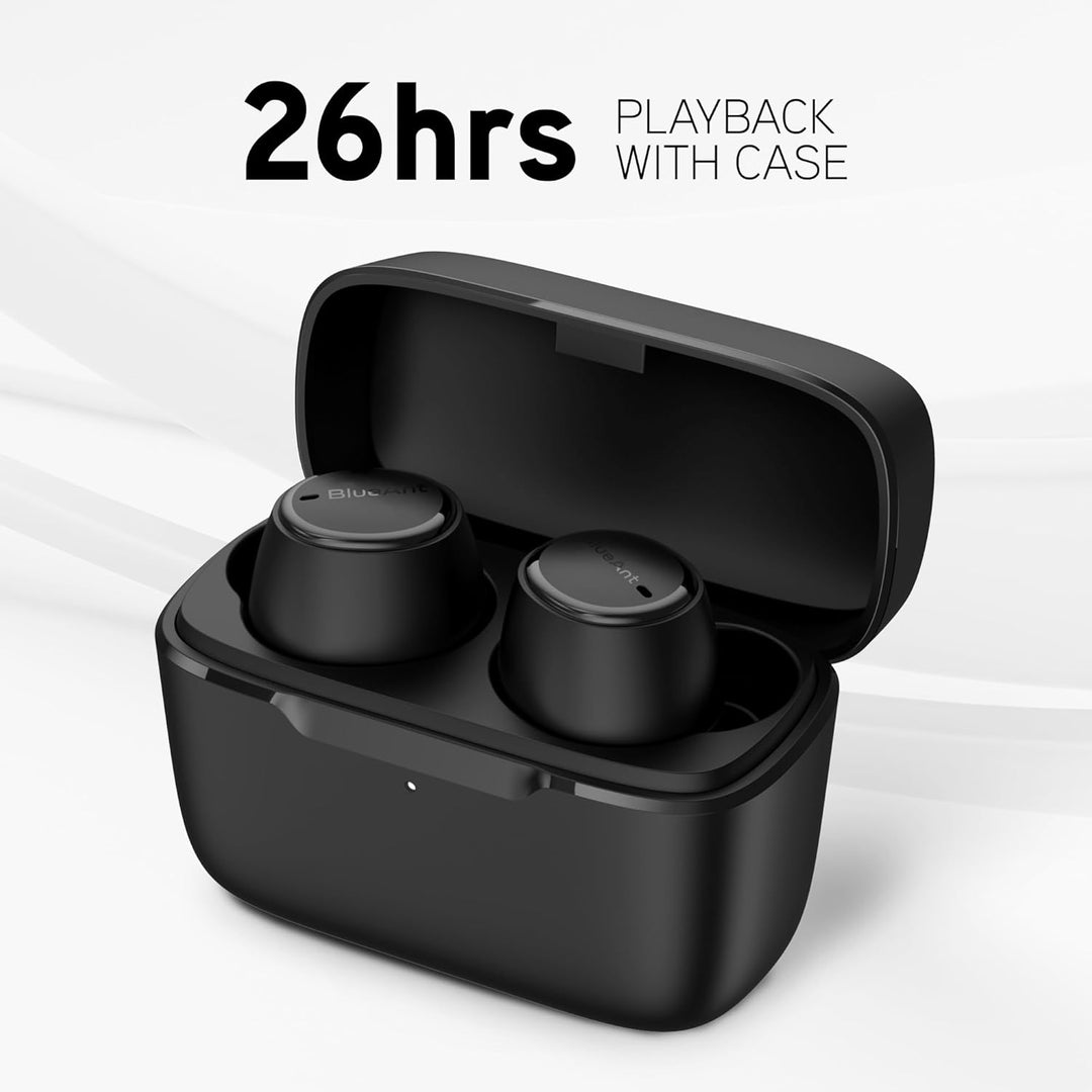 BlueAnt Pump Air Lite 2 Wireless in Ear Buds, 7mm Drivers with Big Bass, Clear Calls, IP55 Sweatproof, 26 Hours Playback, Lightweight 4g per Bud, 3 Sizes of Comfortseal Tips, Black/White (Black)