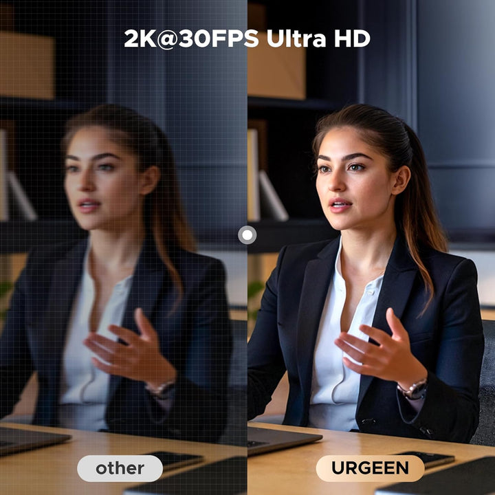 UGREEN 2K@30fps USB Webcam for PC, Adjustable Ring Light, Dual Mic for Clear Stereo Audio, Noise Cancelling, USB Web Cam Camera for Skype, Zoom Meeting, Live Streaming, Video Calling, Conferences