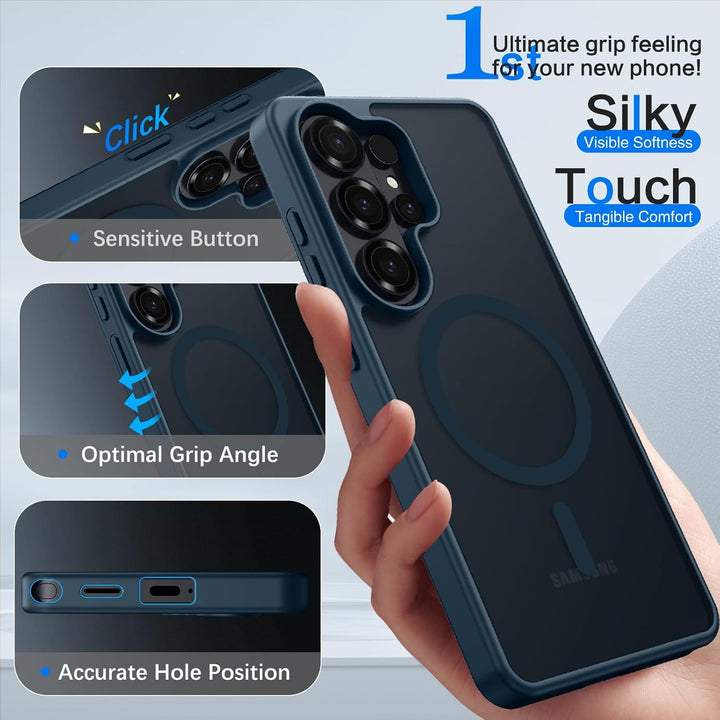 The MobileTechnica Samsung Galaxy S26 Ultra Case with MagSafe in grey features sensitive buttons, precise cutouts, optimal grip angle, and offers silky touch comfort plus military-grade drop protection for your device.