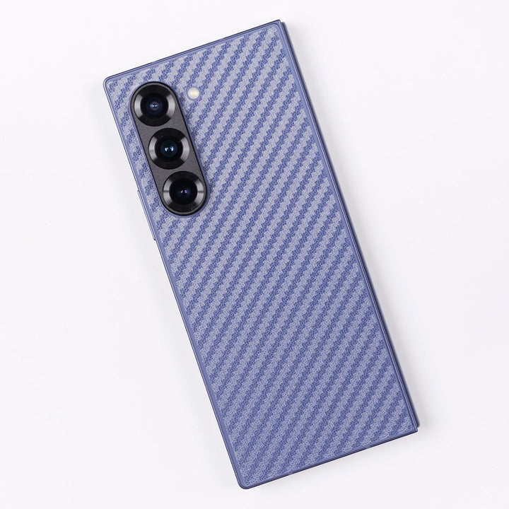 A Samsung Galaxy Z Fold 7 with a MobileTechnica tempered glass screen protector and camera lens protector is shown from the back, highlighting its triple camera array against a plain white background.