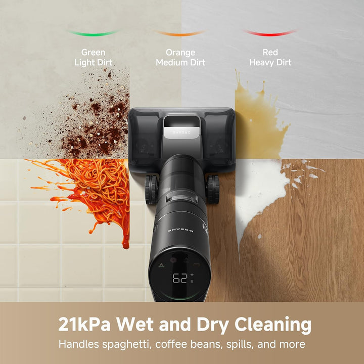 dreame H15 Cordless Wet Dry Vacuum Cleaner 21,000 Pa Suction, AI DescendReach Robotic Arm, Triple Edge,Tangle Cut Hair 180° Lie-Flat Reach, 100℃ Self-Cleanning,90℃ Quiet Drying 5min,Extended Runtime