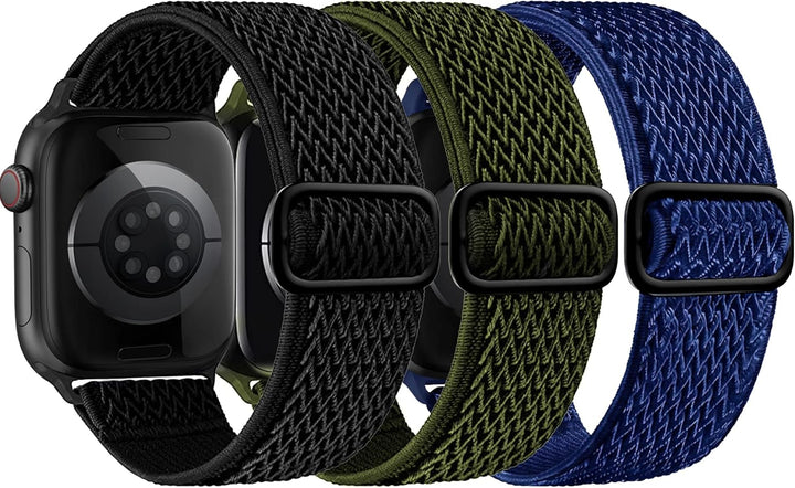 3 Pack Elastic Solo Loop Compatible with Apple Watch Bands 38mm 40mm 41mm 42mm 44mm 45mm 46mm 49mm Women Men, Sport Soft Nylon Stretchy Straps for iWatch Series 11 10 9 8 7 6 5 4 3 2 1 SE Ultra