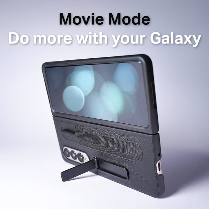 Movie mode do more with your Urban Galaxy Z Fold 5 Kickstand Case with Pen Holder. Now wireless charging compatible for maximum convenience and enhanced mobility.