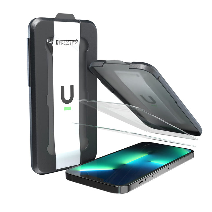 An installation kit for the Urban Screen Protector Samsung Galaxy S23 FE demonstrating the application process with Diamond Tempered Glass. The kit includes a frame and premium glass screen protection for your Samsung Galaxy S23 FE.